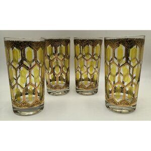 Vintage Mid-Century Modern West Virginia Glass 22K Gold Highball Glasses Set 4